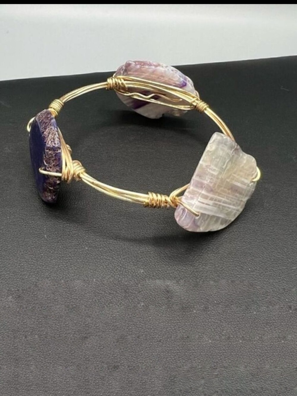 Gemstone Wire Wrap Gold-Tone Bangle Bracelet